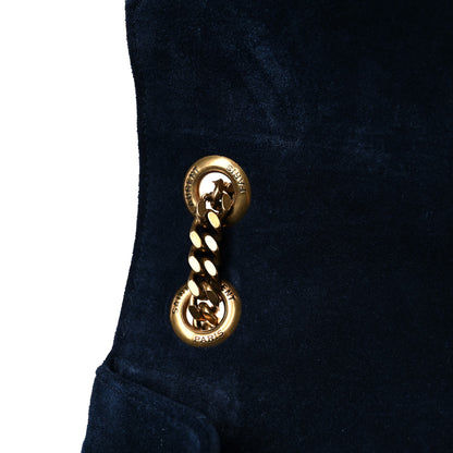 Saint Laurent Suede Mixed Matelasse Triquilt Large Monogram Envelope Satchel Navy Blue 16 of 17