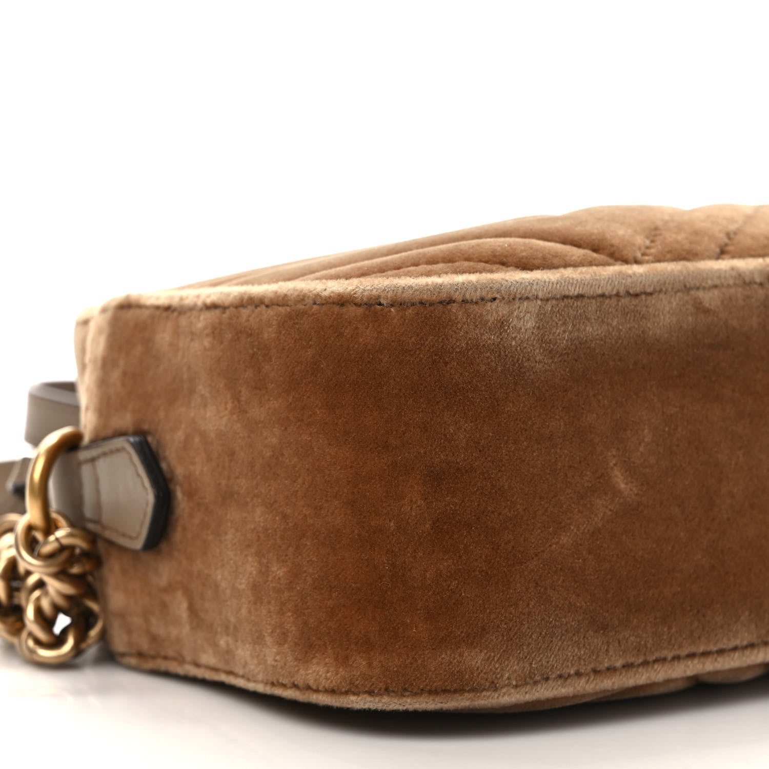 Gucci Velvet Matelasse Small GG Marmont Chain Shoulder Bag Taupe 8 of 9