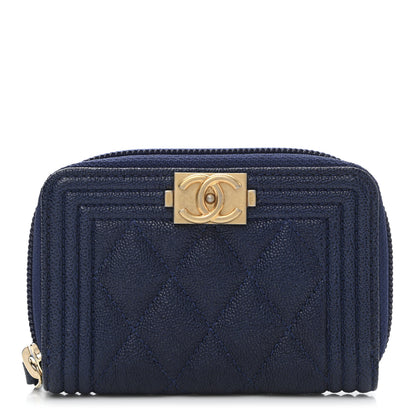 Chanel Caviar Quilted Boy Zip Around Coin Purse Wallet Dark Blue 1 of 8