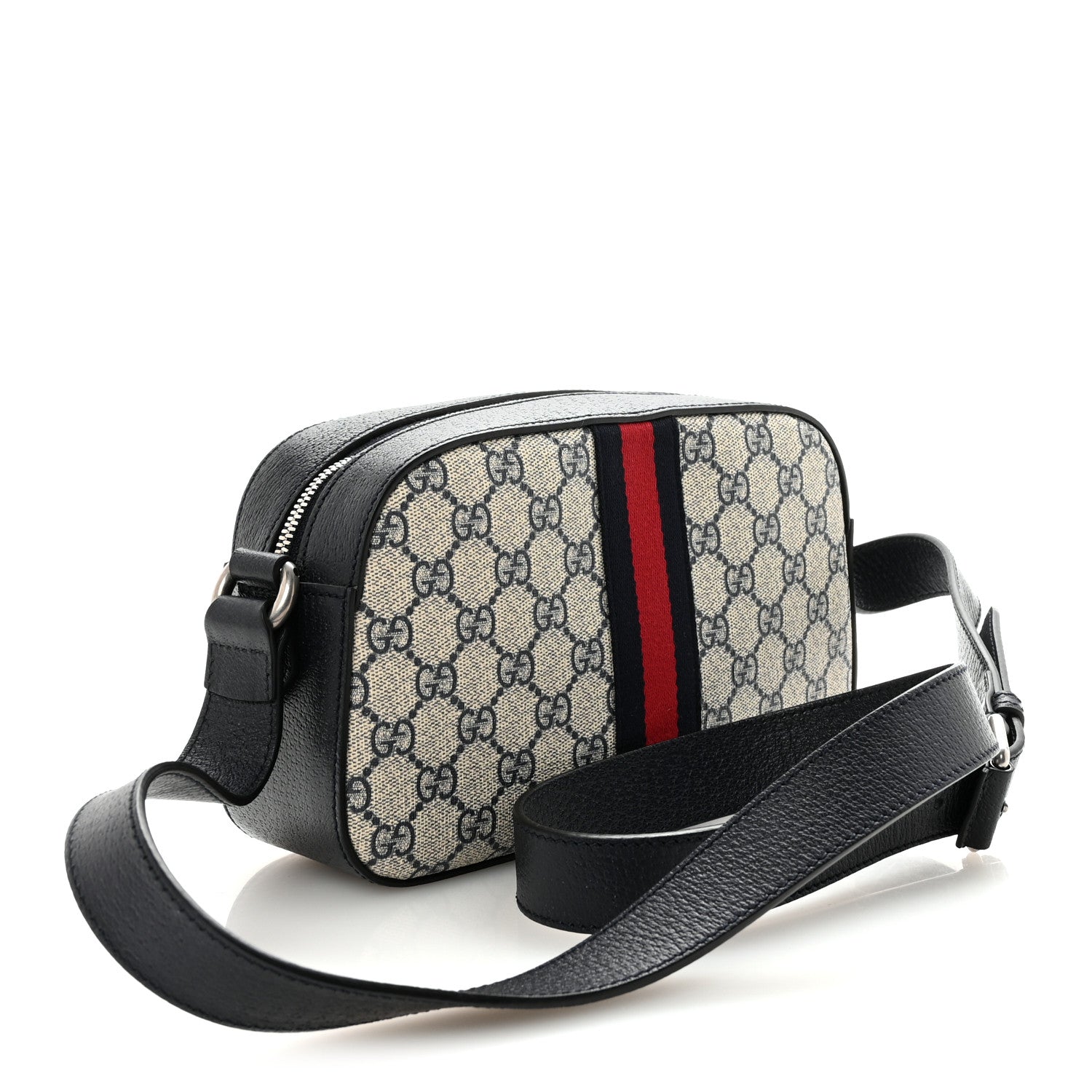 Gucci GG Supreme Monogram Textured Dollar Calfskin Web Small Ophidia Camera Bag Beige Blue 3 of 9