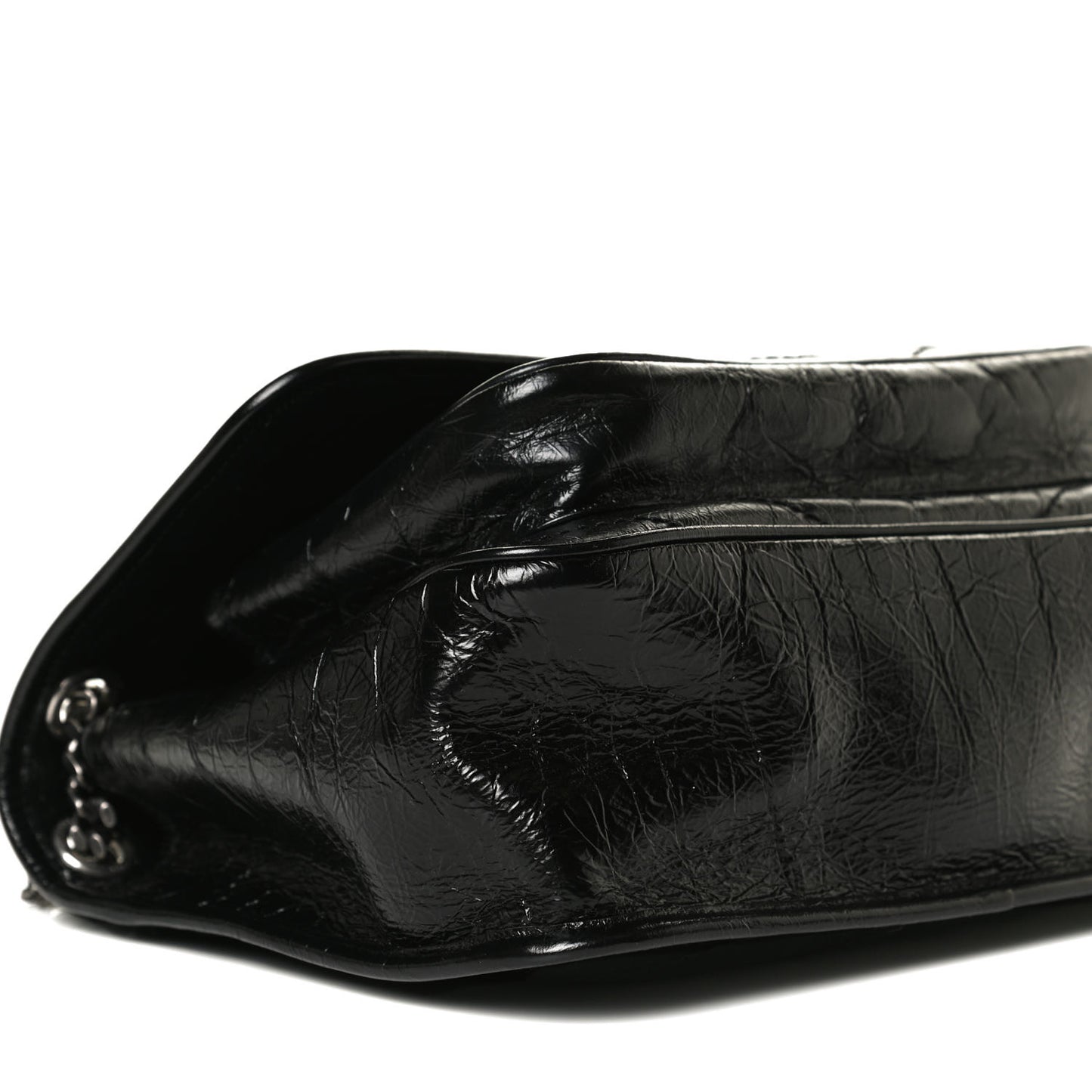 Crinkled Calfskin Matelasse Monogram Medium Niki Chain Satchel Black