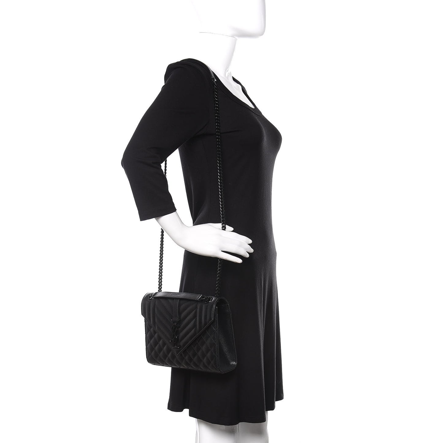 Grain De Poudre Textured Mixed Matelasse Triquilt Medium Monogram Satchel Black