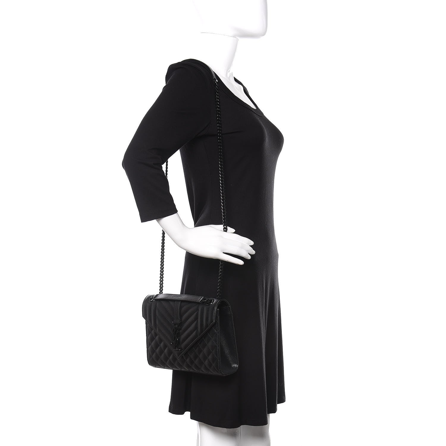 Saint Laurent Grain De Poudre Textured Mixed Matelasse Triquilt Medium Monogram Satchel Black 2 of 9