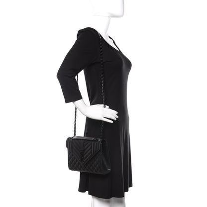 Saint Laurent Grain De Poudre Textured Mixed Matelasse Triquilt Medium Monogram Satchel Black 2 of 9