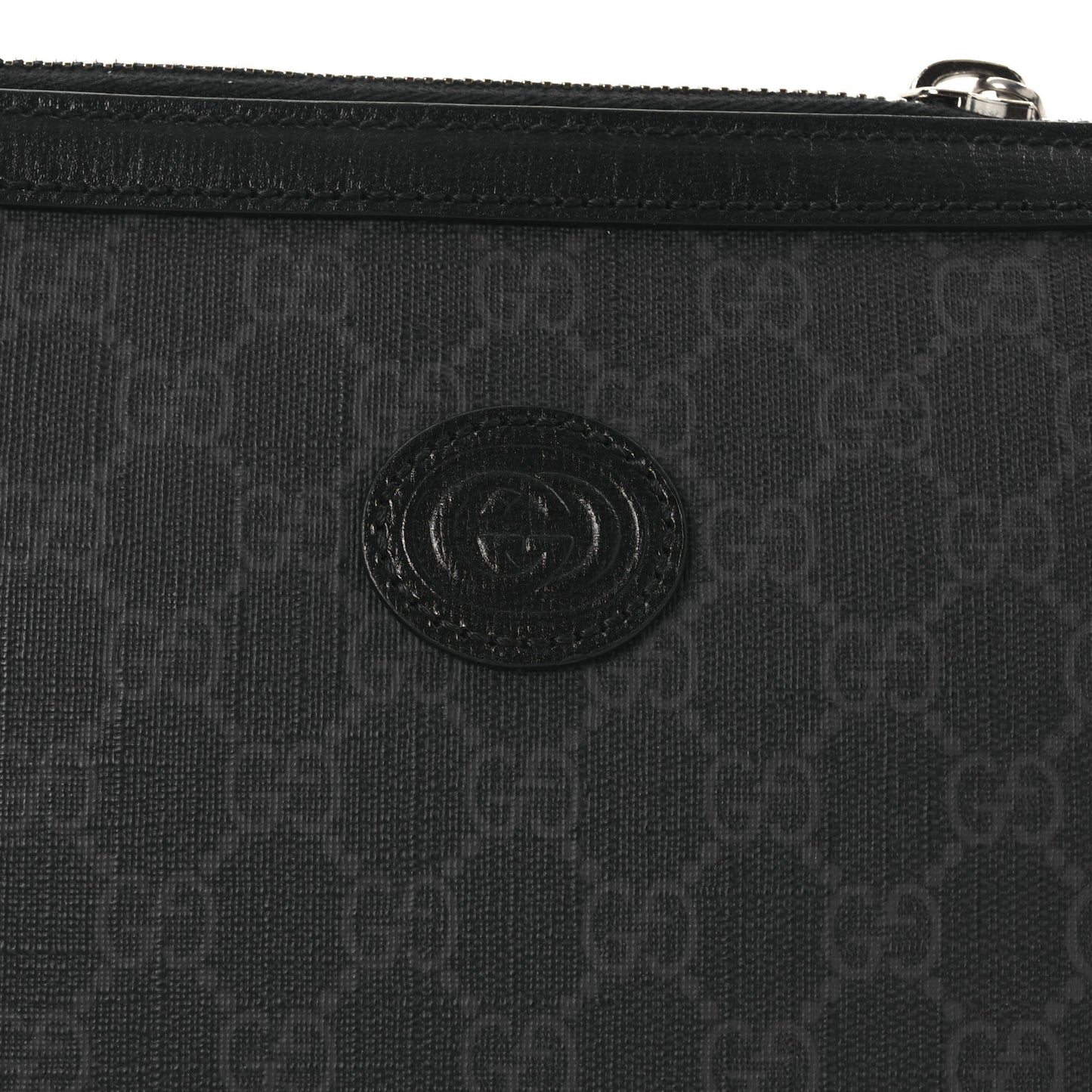 GG Supreme Monogram Azalea Calfskin Retro Interlocking G Wristlet Messenger Bag Black