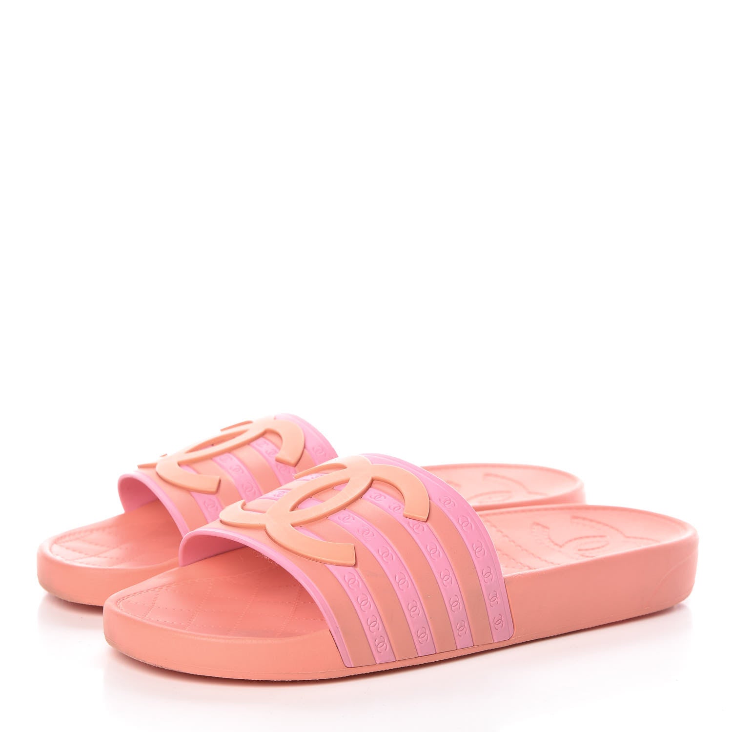 Chanel Rubber CC Flat Slide Sandals 37 Orange Pink 3 of 13