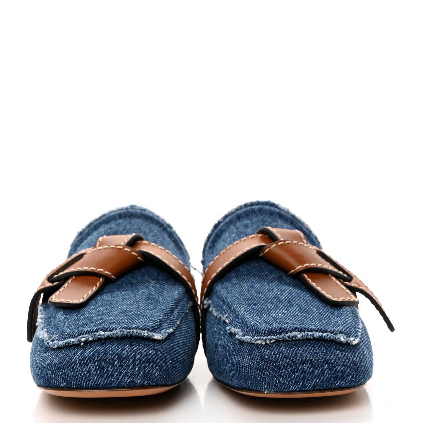 Washed Denim Calfskin Gate Mule Sandals 36 Blue Tan