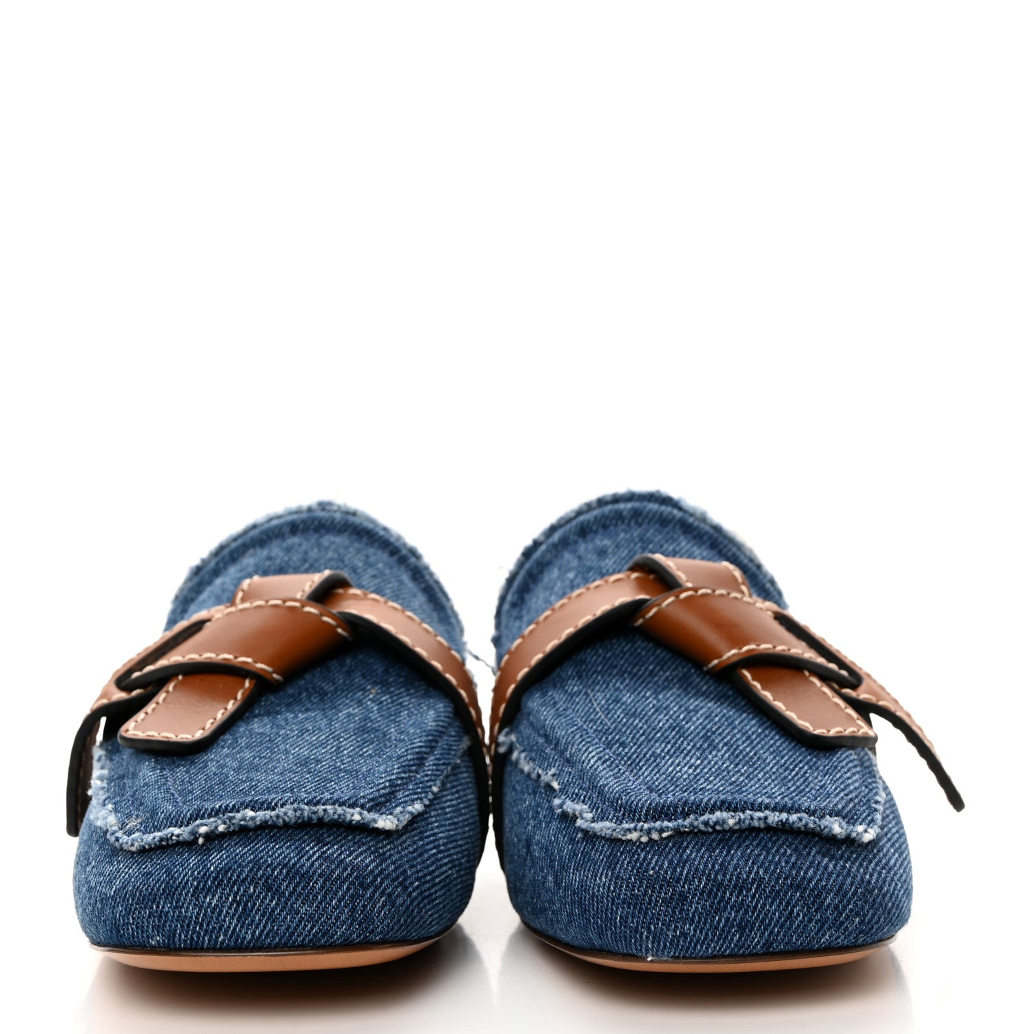 Loewe Washed Denim Calfskin Gate Mule Sandals 36 Blue Tan 2 of 9