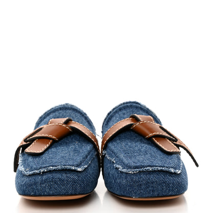 Loewe Washed Denim Calfskin Gate Mule Sandals 36 Blue Tan 2 of 9