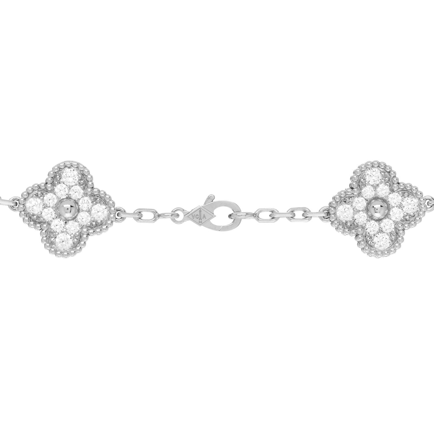 Van Cleef & Arpels 18K White Gold Diamond 10 Motifs Vintage Alhambra Necklace 4 of 6