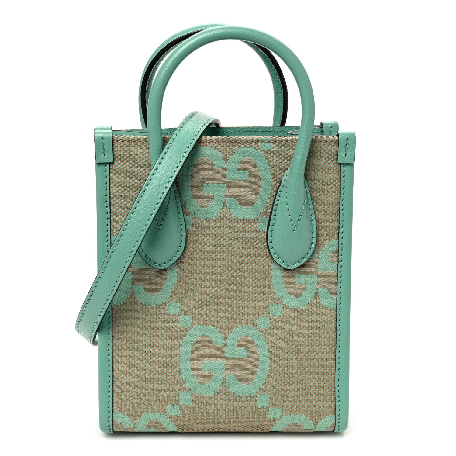 Gucci Monogram Jumbo GG Textured Dollar Calfskin Mini Tote Bag Pepperlight Mint 1 of 10