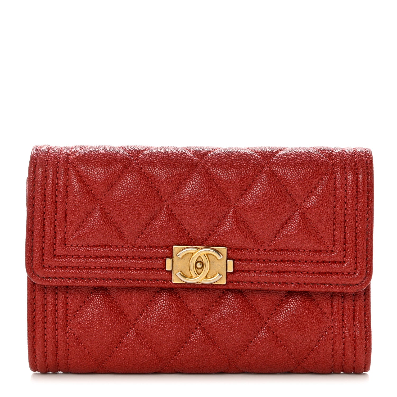 Chanel Caviar Quilted Medium Boy Flap Wallet Red 1 of 9