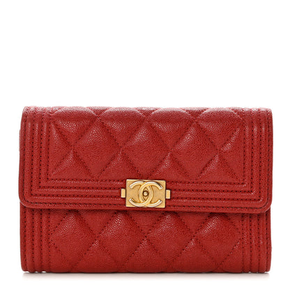 Chanel Caviar Quilted Medium Boy Flap Wallet Red 1 of 9