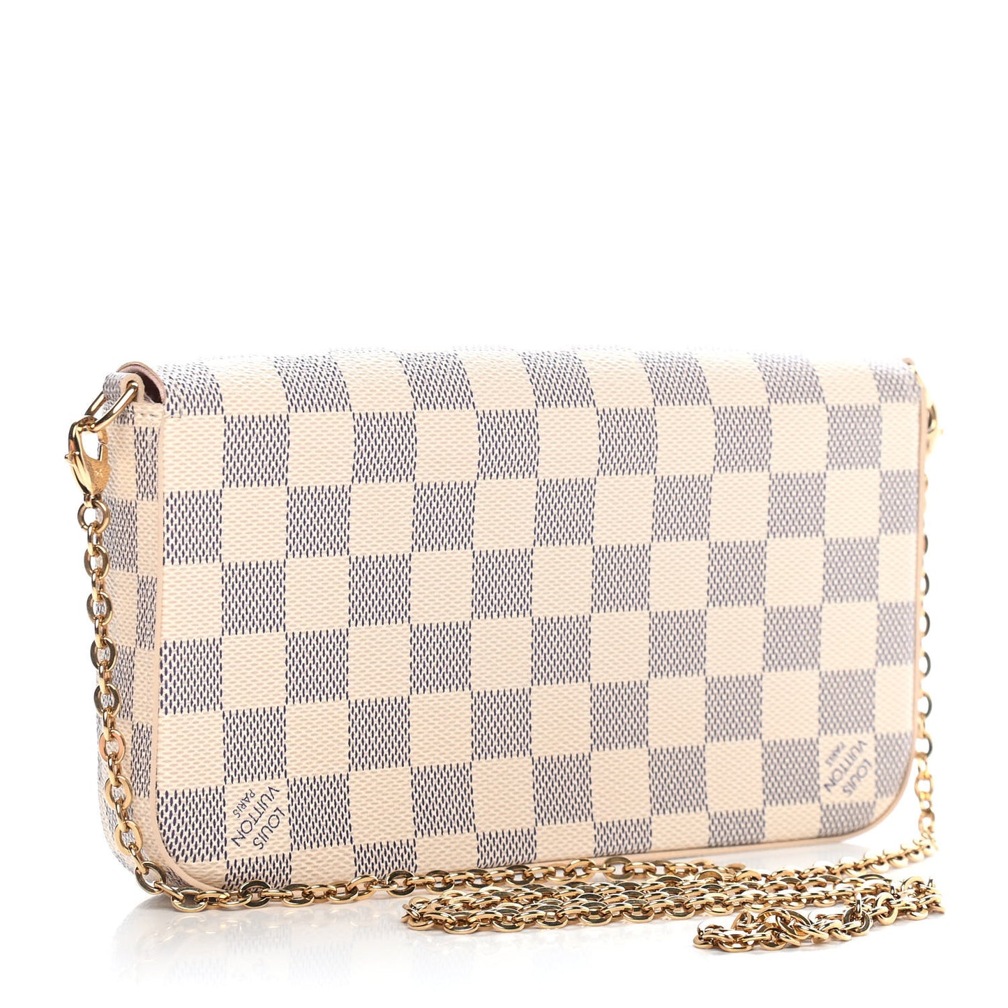 Damier Azur Pochette Felicie Chain Wallet Rose Ballerine
