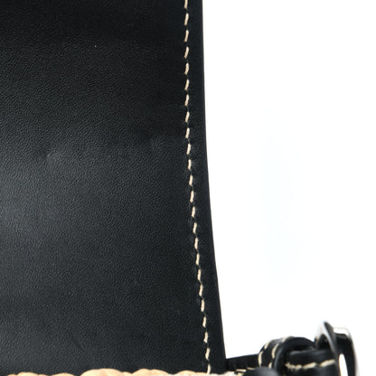 Prada Raffia Vitello Flap Shoulder Bag Naturale Black 11 of 12