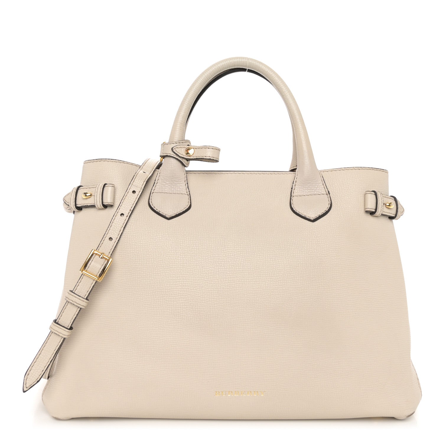 Burberry Derby Calfskin House Check Medium Banner Tote Limestone 1 of 18