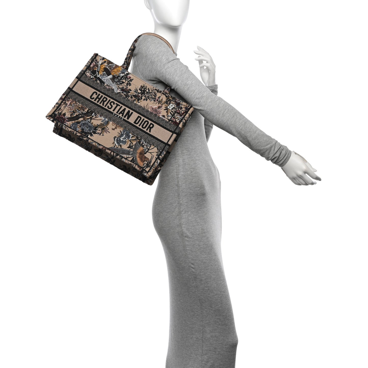 Canvas Embroidered Jardin D'Hiver Medium Book Tote Beige Multicolor
