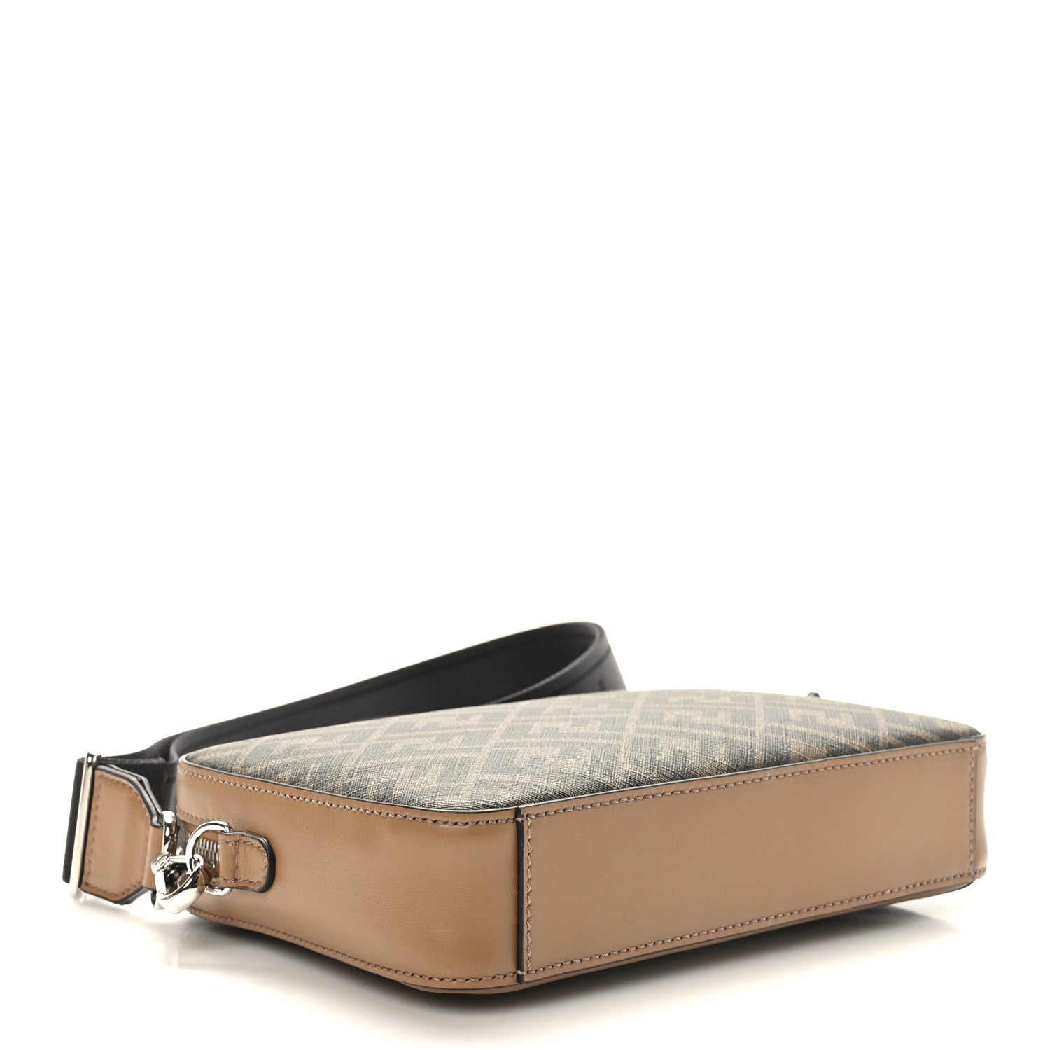 Fendi Glazed Fabric Vitello Cover FF 1974 Diagonal Bi-Color Medium Camera Case Tobacco Moro Sand Black 4 of 9