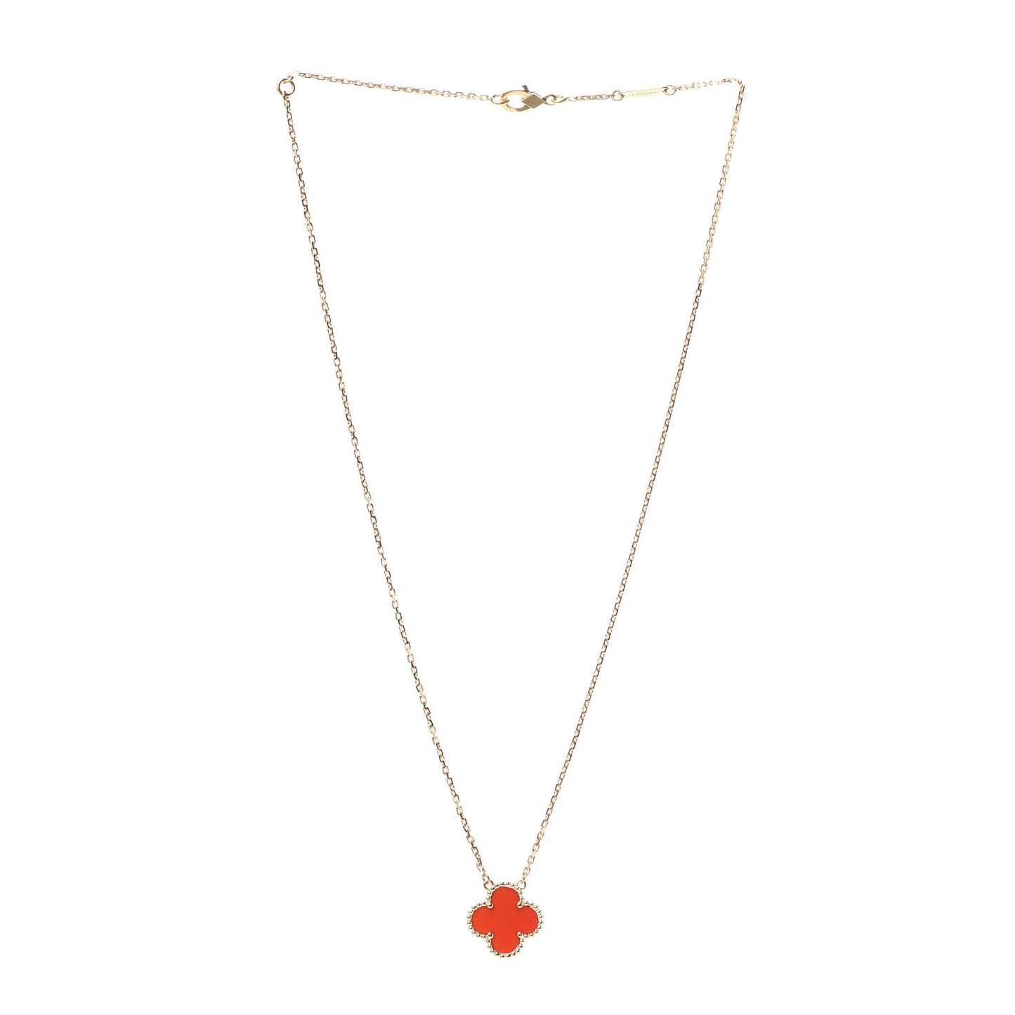18K Yellow Gold Carnelian Vintage Alhambra Pendant Necklace