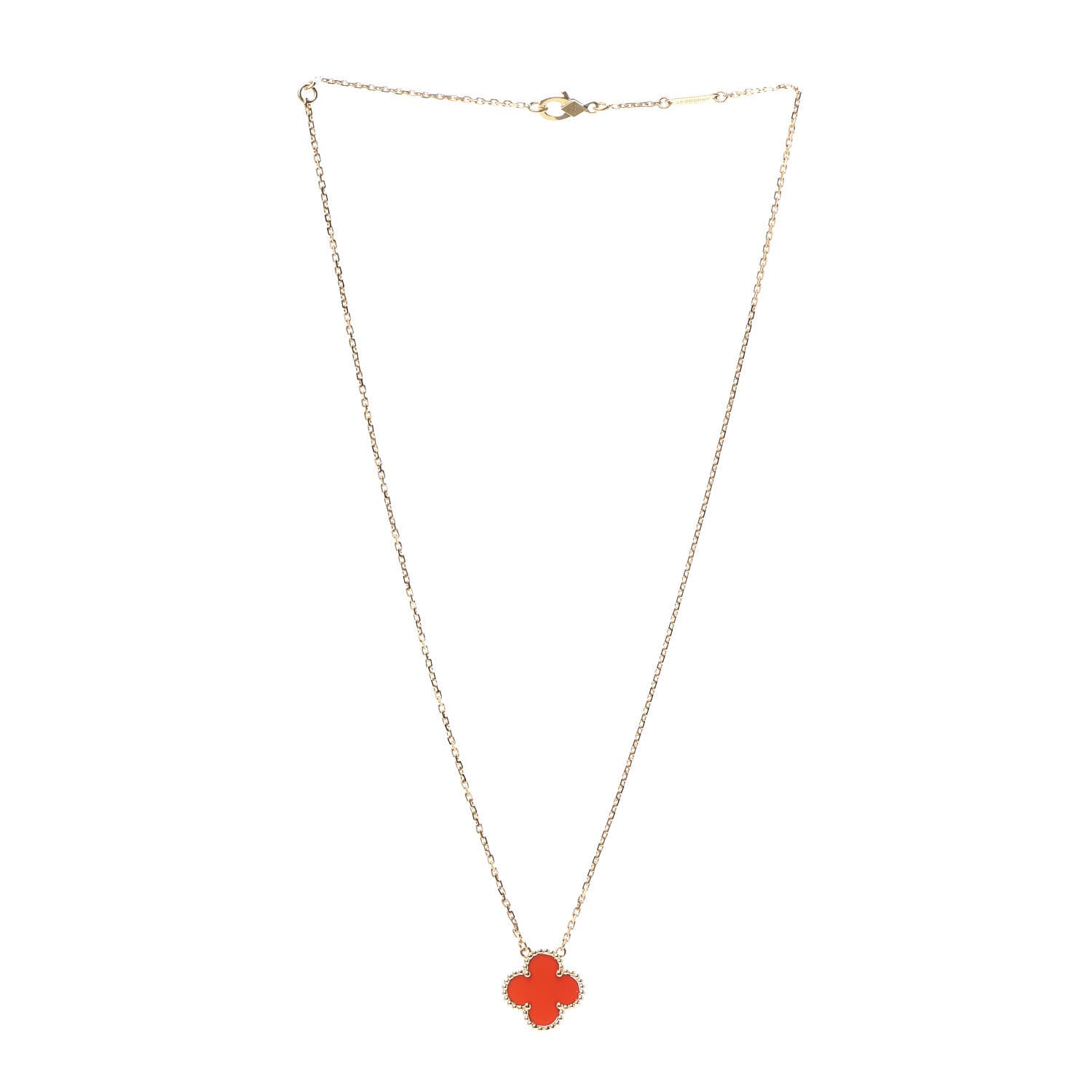 Van Cleef & Arpels 18K Yellow Gold Carnelian Vintage Alhambra Pendant Necklace 3 of 6