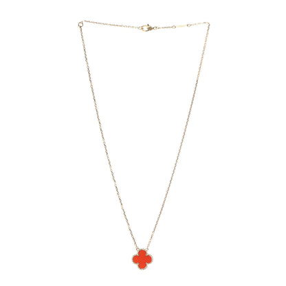Van Cleef & Arpels 18K Yellow Gold Carnelian Vintage Alhambra Pendant Necklace 3 of 6