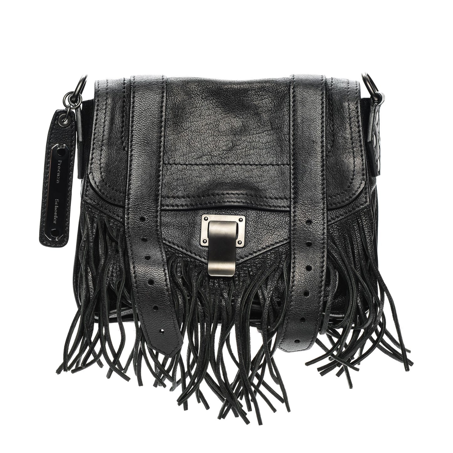 Lambskin Fringe PS1 Crossbody Pouch Black