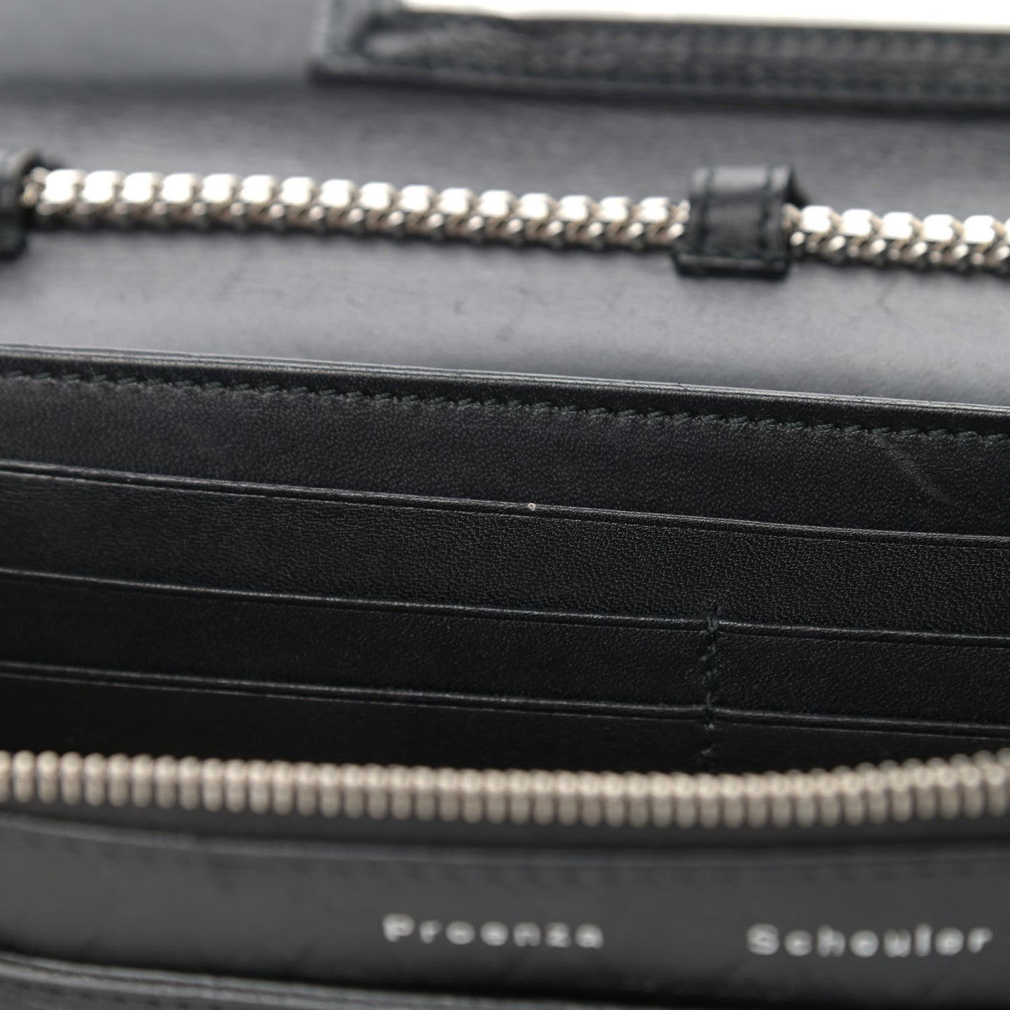 Calfskin Embossed Crosshatch PS11 Chain Wallet Black