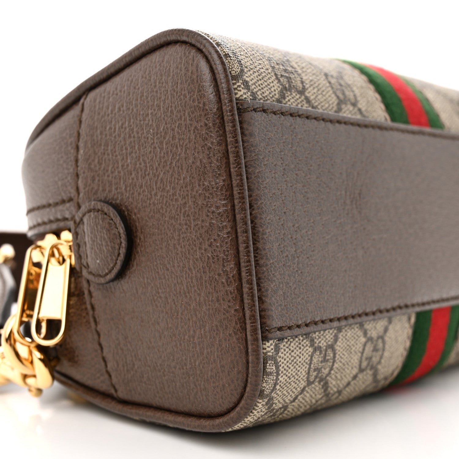 Gucci GG Supreme Monogram Textured Dollar Calfskin Web Mini Ophidia Top Handle Bowler Bag Beige Ebony New Acero 9 of 10