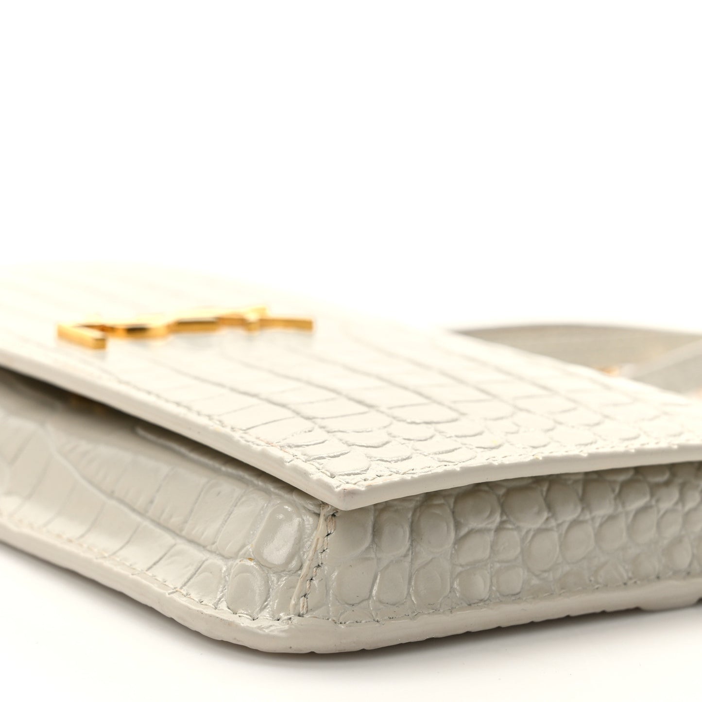 Crocodile Embossed Monogram Phone Holder Crossbody Blanc Vintage