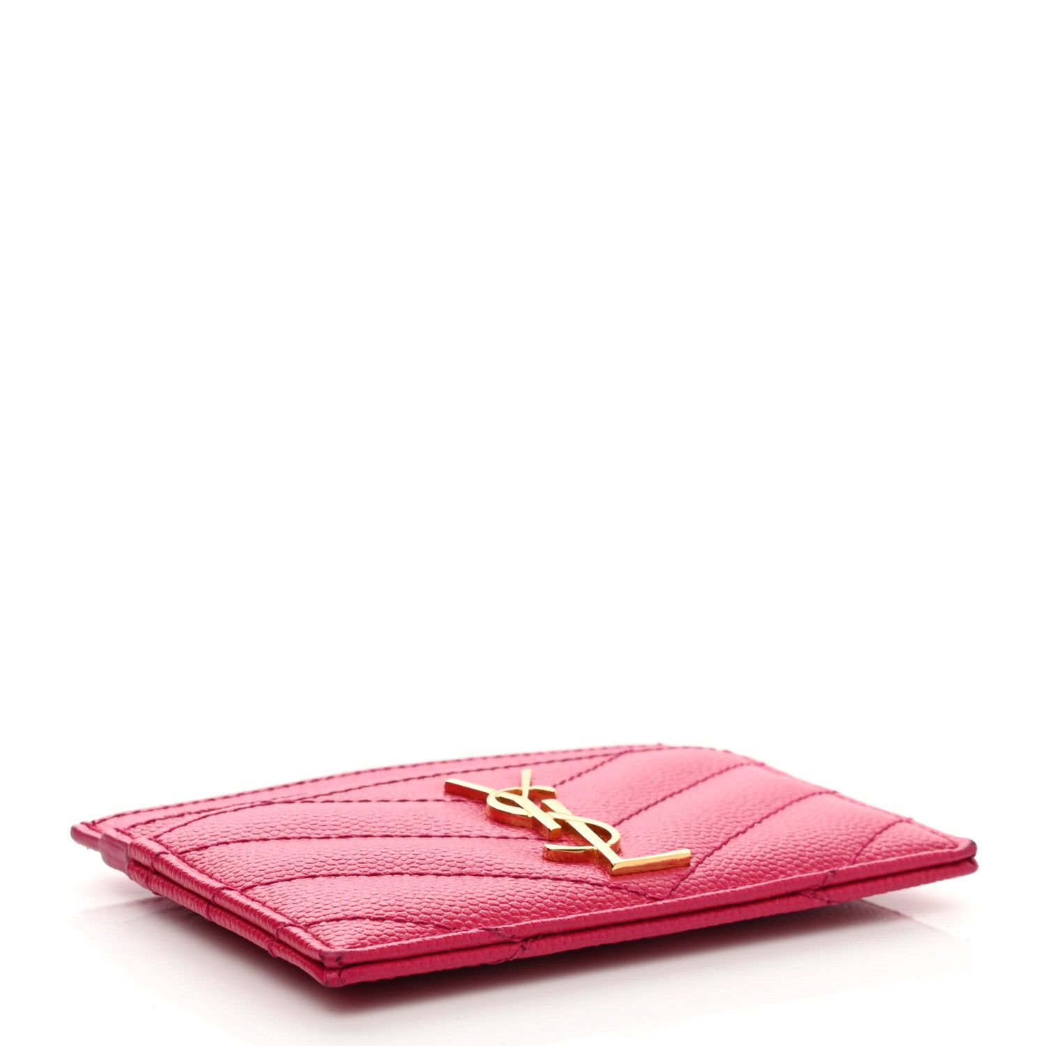 Saint Laurent Grain De Poudre Matelasse Chevron Monogram Credit Card Case Fresh Fuxia 4 of 8