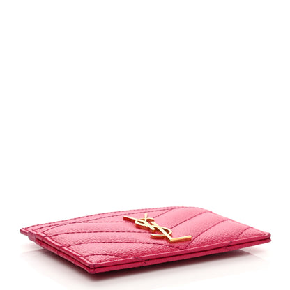 Saint Laurent Grain De Poudre Matelasse Chevron Monogram Credit Card Case Fresh Fuxia 4 of 8