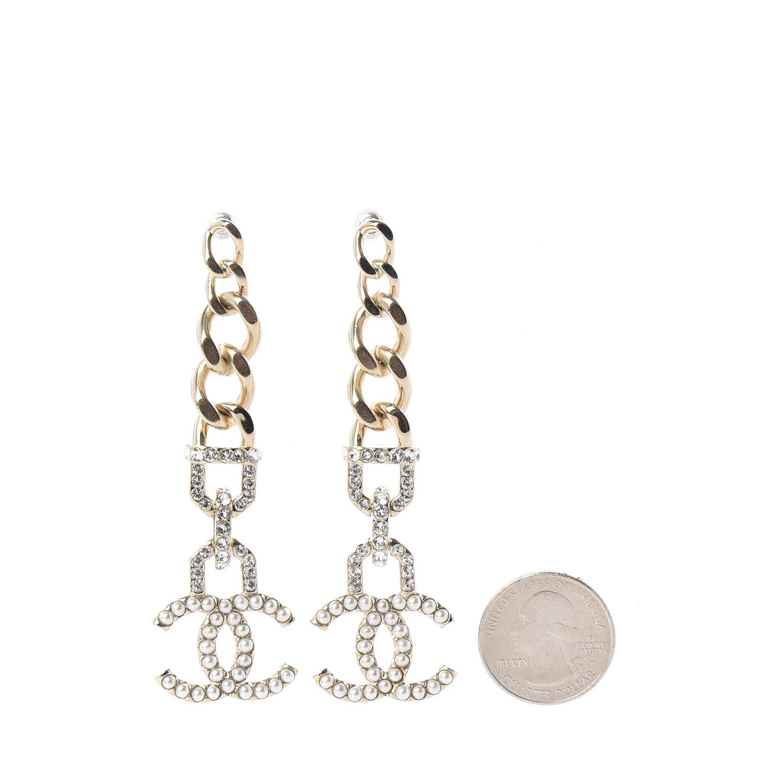 Chanel Metal Crystal CC Vendome CC Dangle Earrings Gold 2 of 5