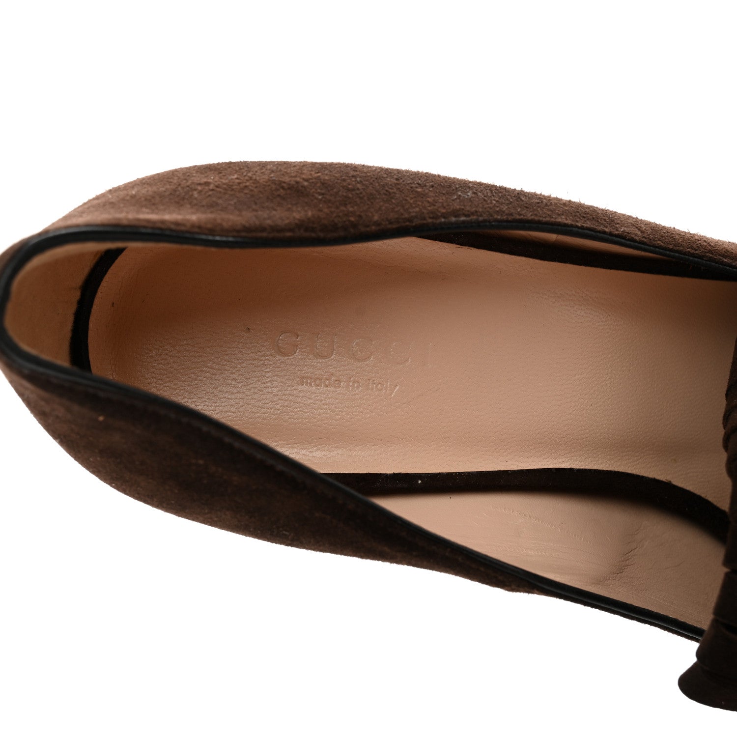 Gucci Kid Scamosciato Pearly GG Marmont Fringe 105mm Loafer Pumps 40 Cocoa 7 of 9