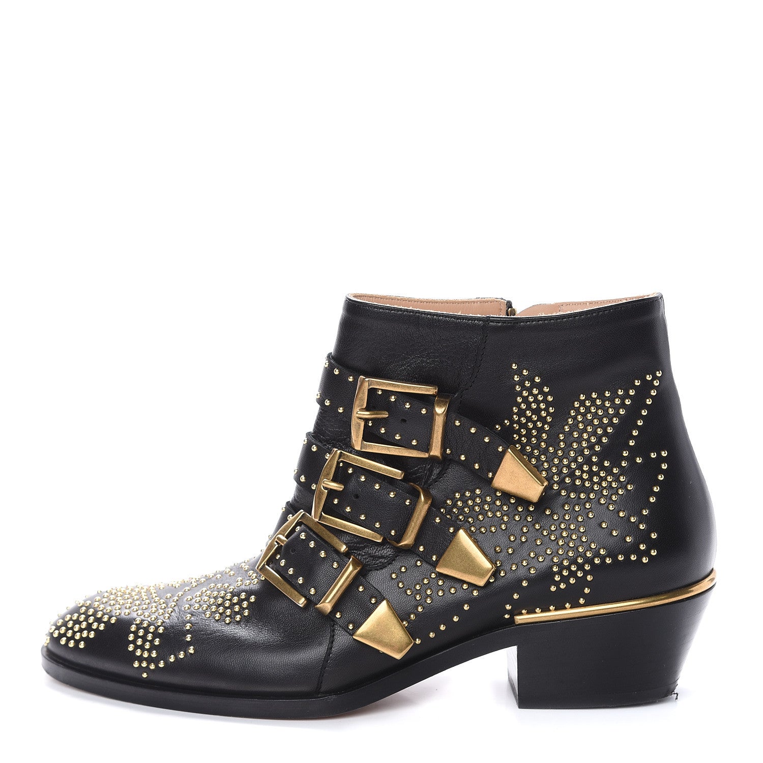Chloe Nappa Sheepskin Studded Susanna Ankle Boots 35 Black Gold 1 of 15