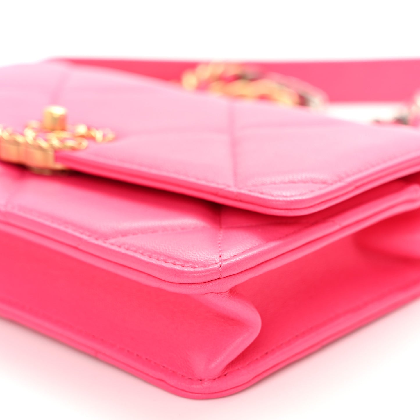 Lambskin Quilted Chanel 19 Wallet On Chain WOC Dark Pink