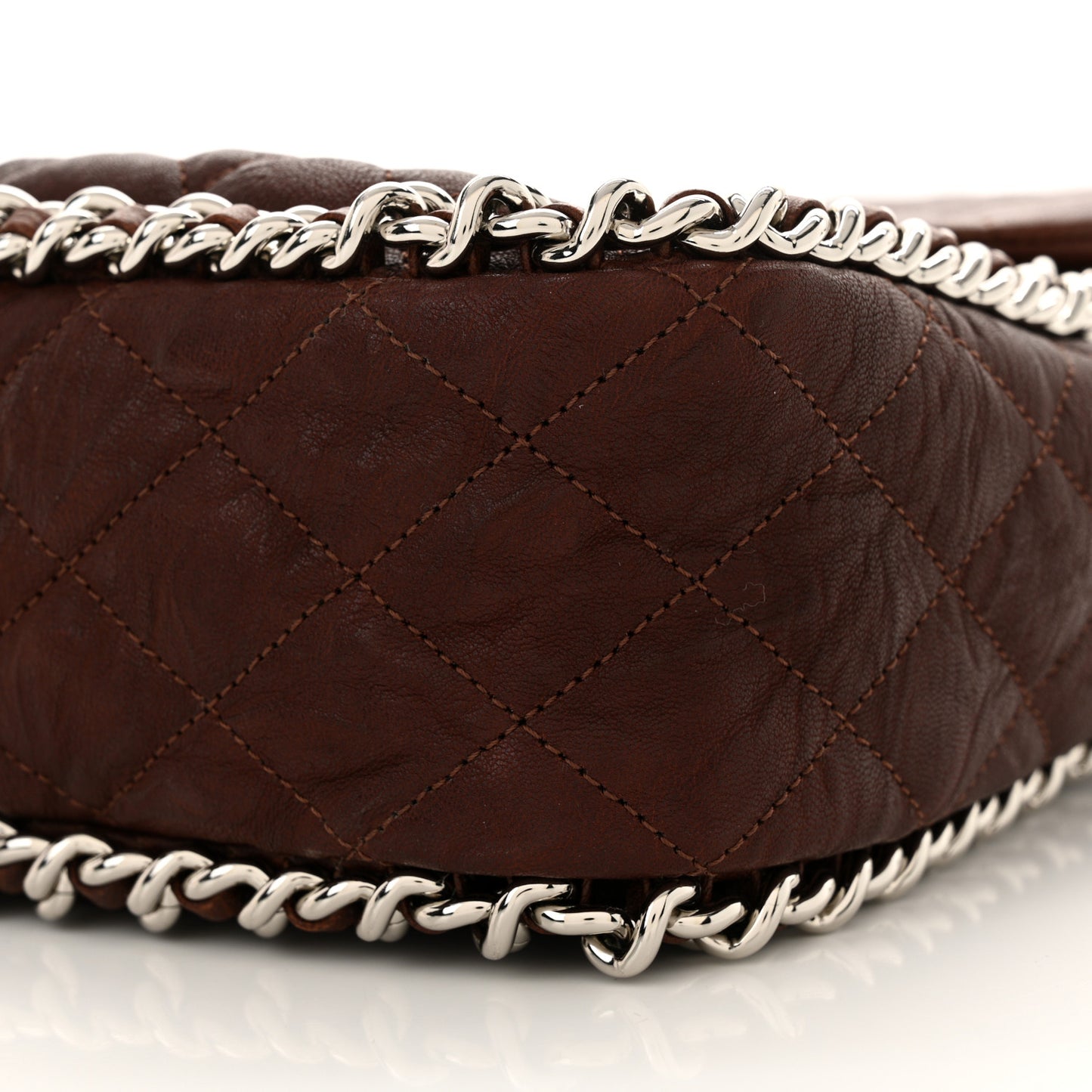 Washed Lambskin Quilted Chain Around Maxi Flap Dark Brown