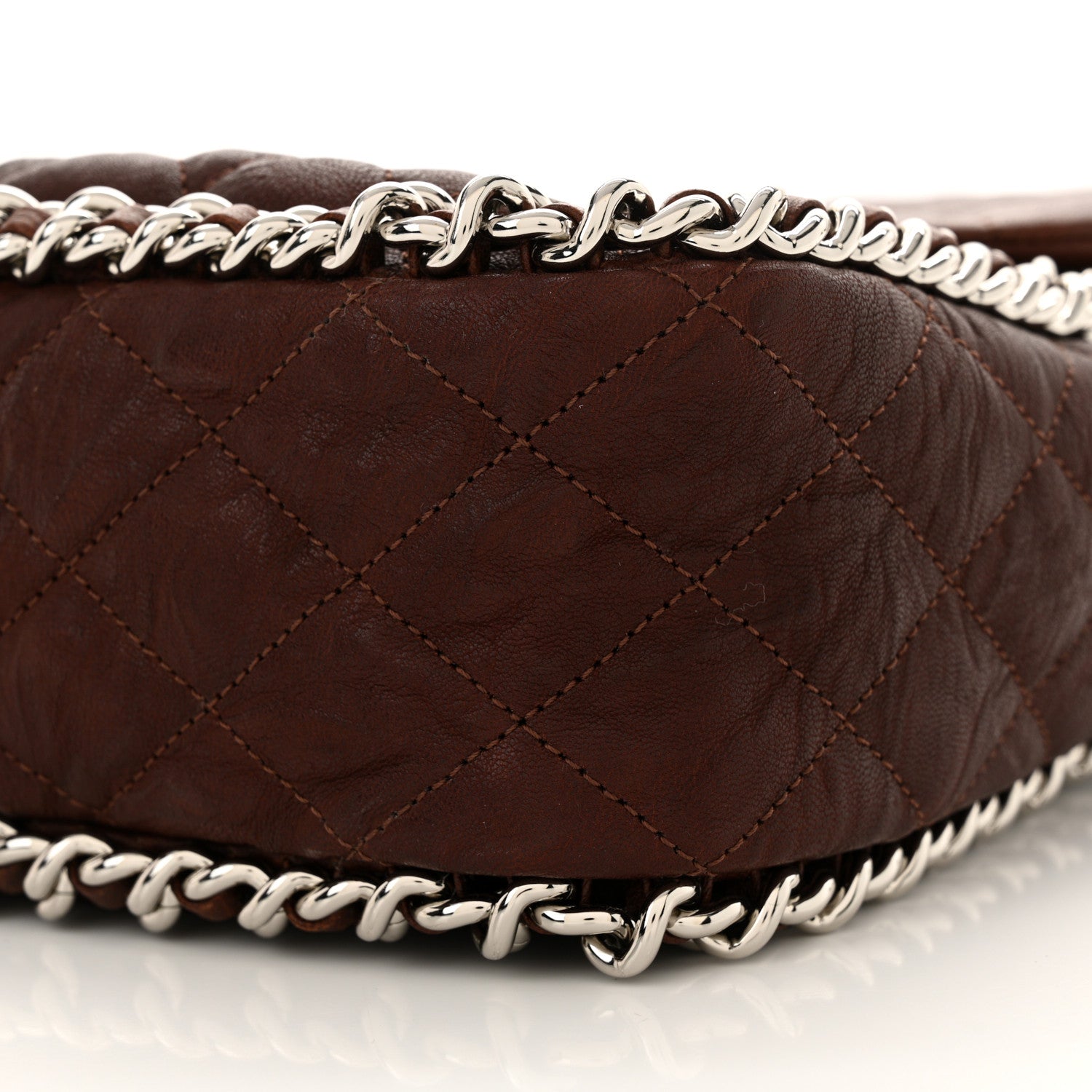 Chanel Washed Lambskin Quilted Chain Around Maxi Flap Dark Brown 10 of 10