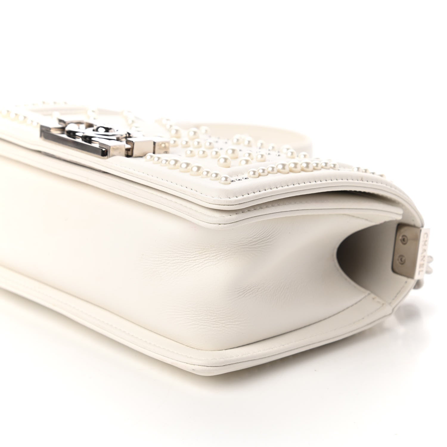 Chanel Calfskin Pearl Chevron Small Boy Flap White 7 of 12
