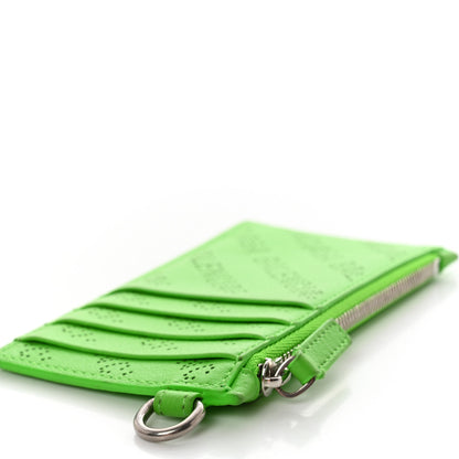 Balenciaga Calfskin Logo Perforated Cash Coin Card Holder On Keychain Acid Green 11 of 12