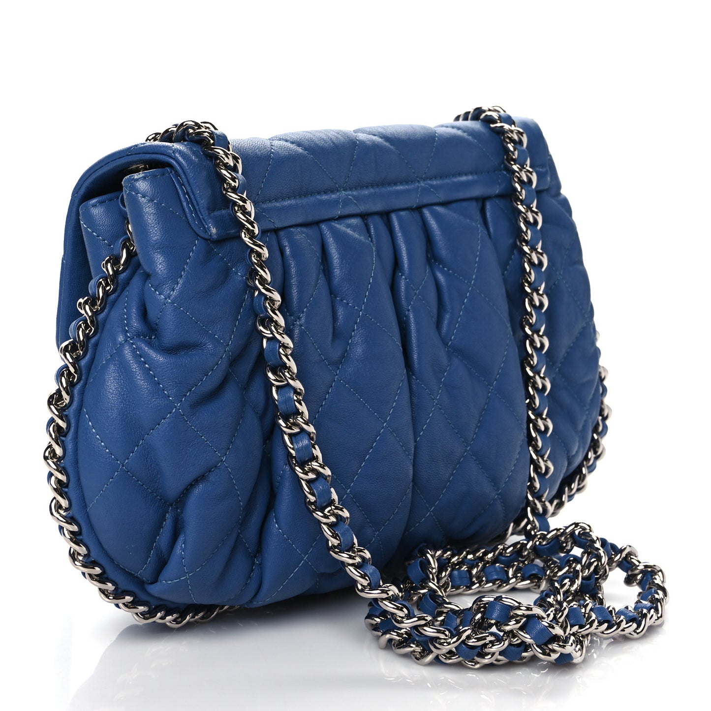 Washed Lambskin Quilted Medium Chain Around Flap Blue