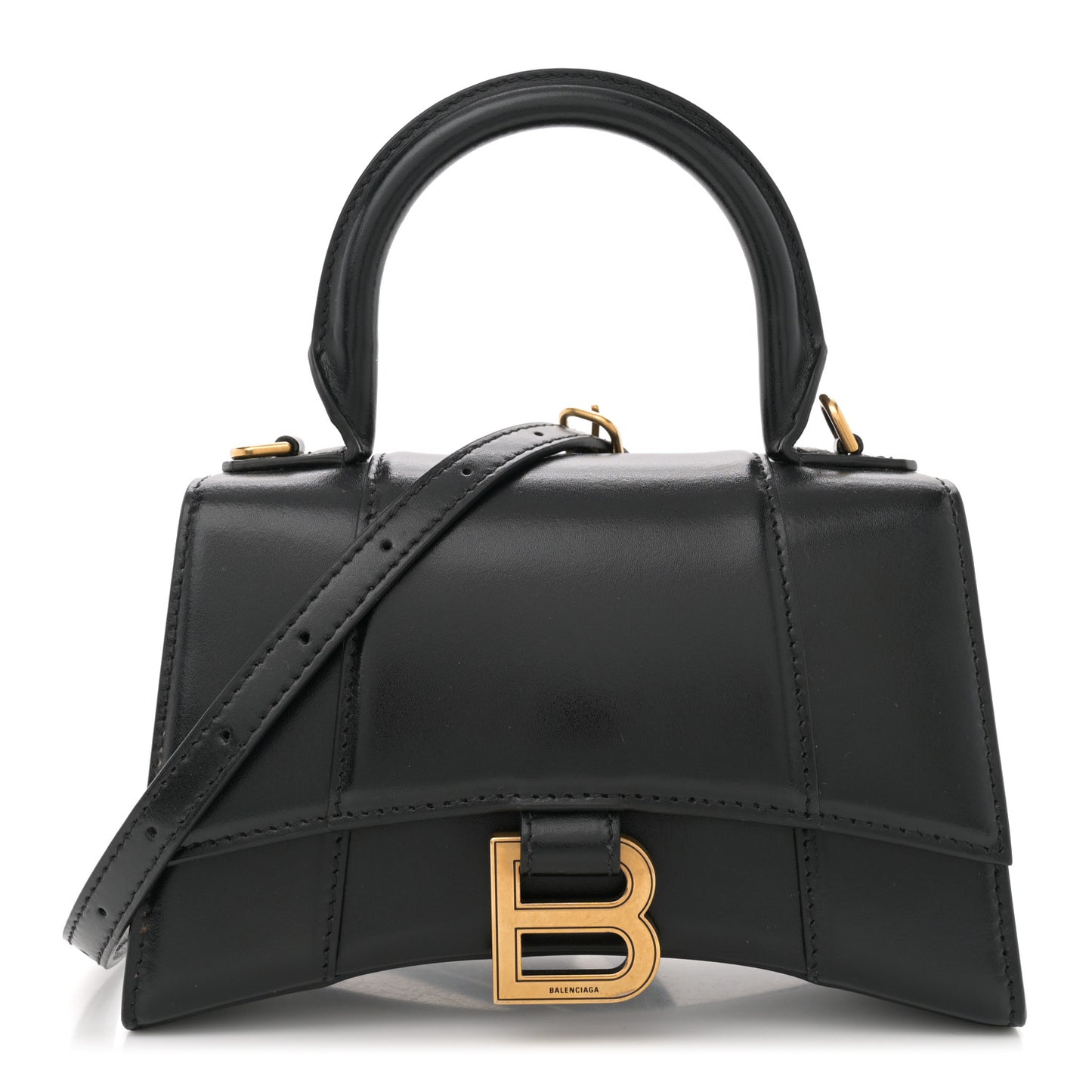 Shiny Box Calfskin Hourglass Top Handle Bag XS Black