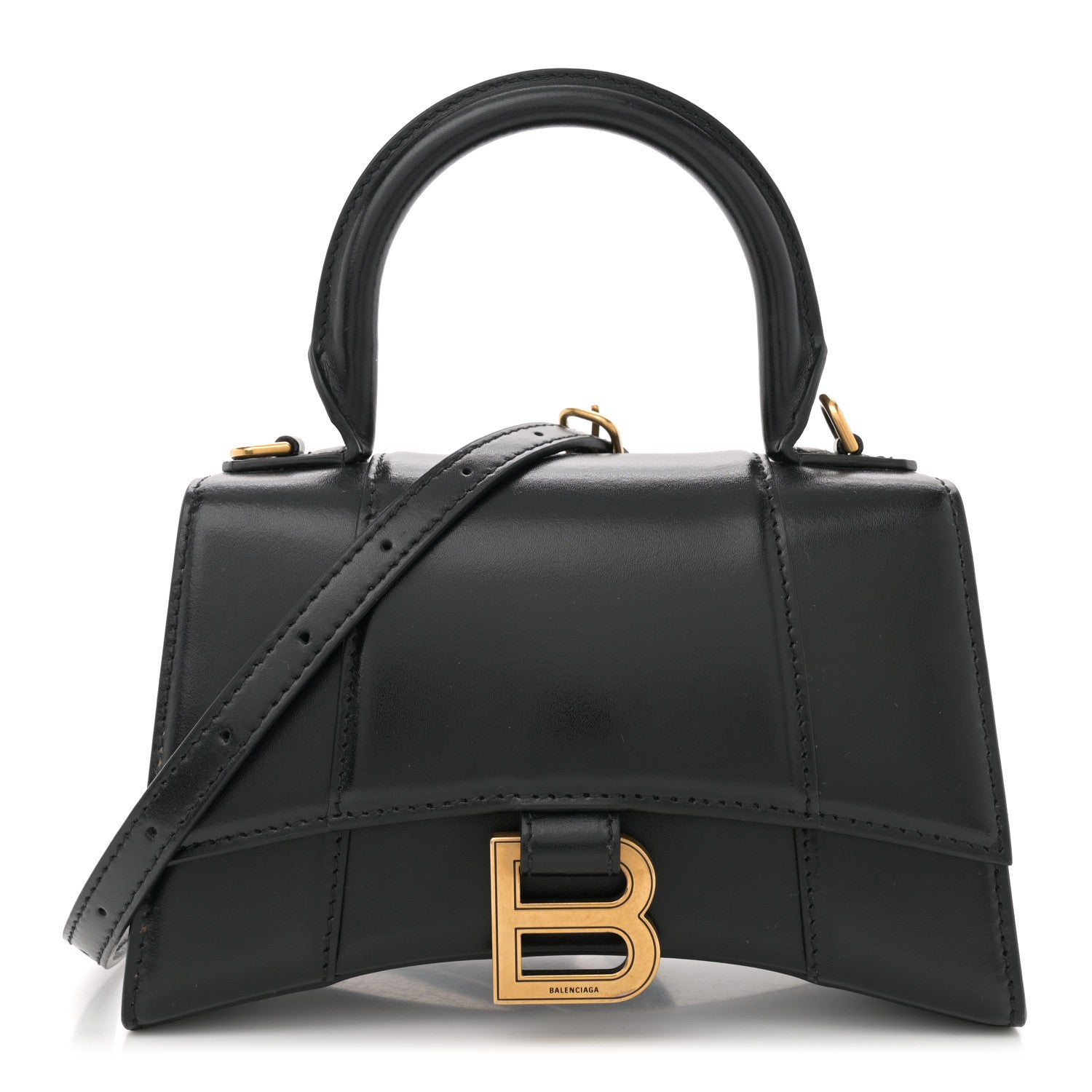 Balenciaga Shiny Box Calfskin Hourglass Top Handle Bag XS Black 1 of 10