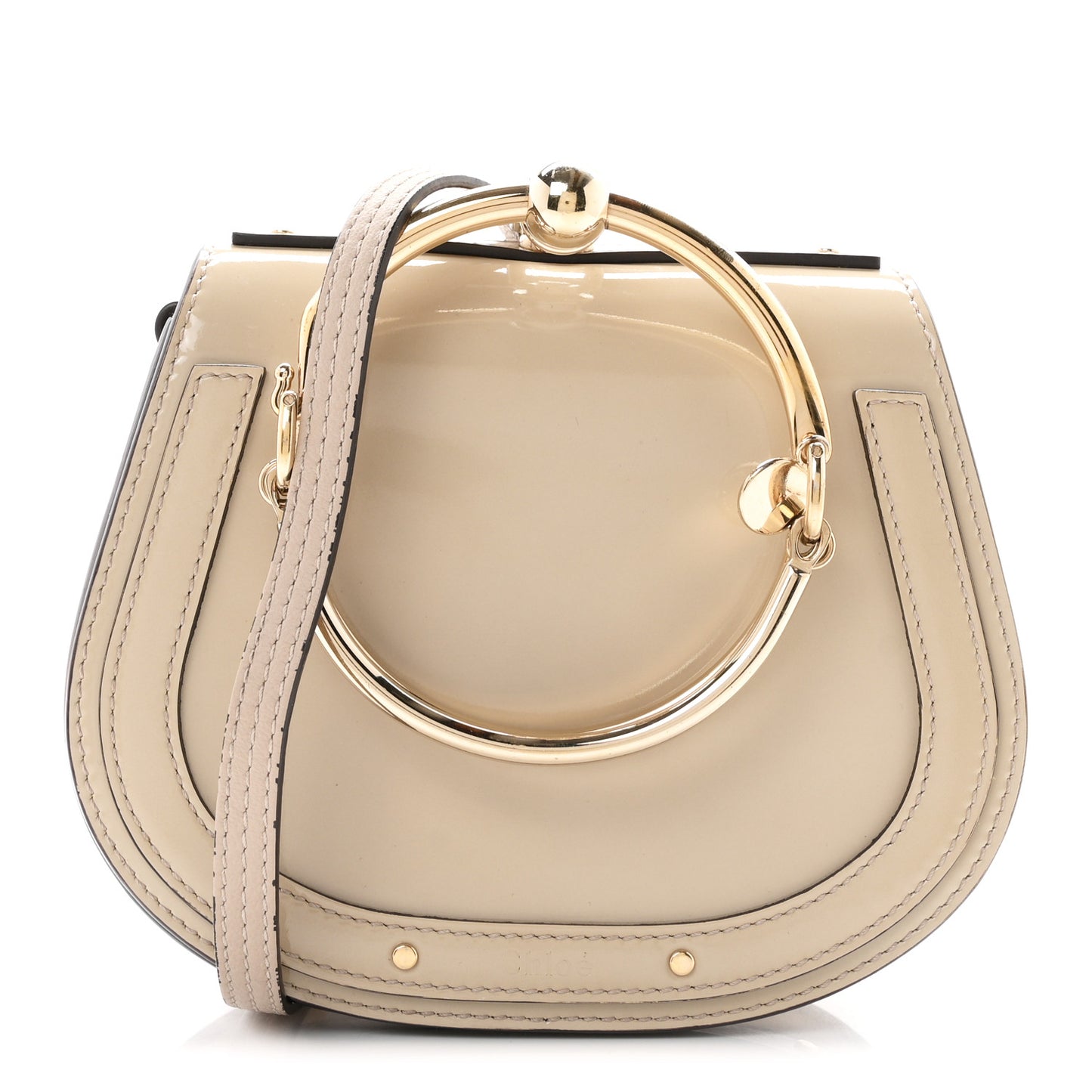 Patent Suede Small Nile Bracelet Bag Off White