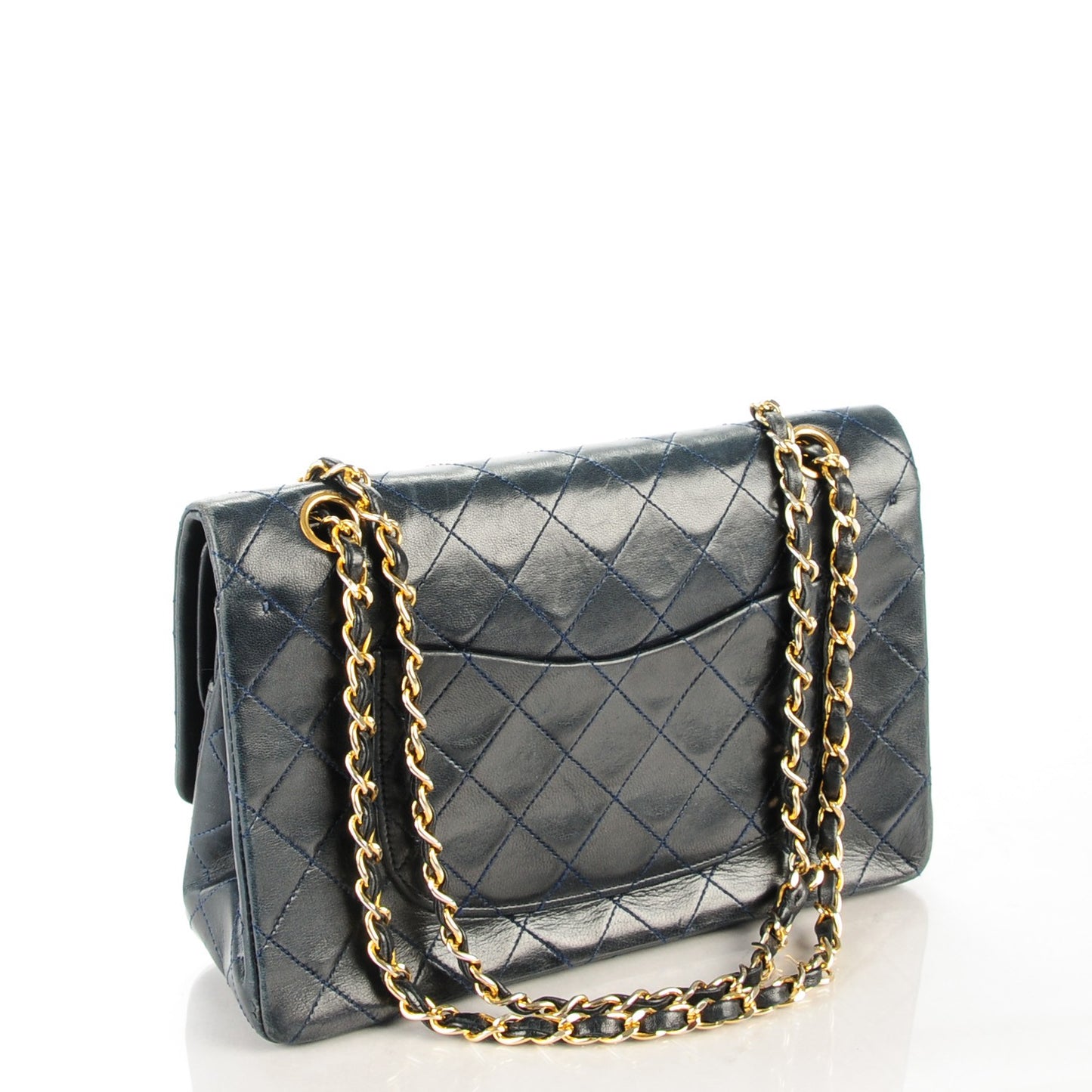 Lambskin Quilted Medium Double Flap Navy