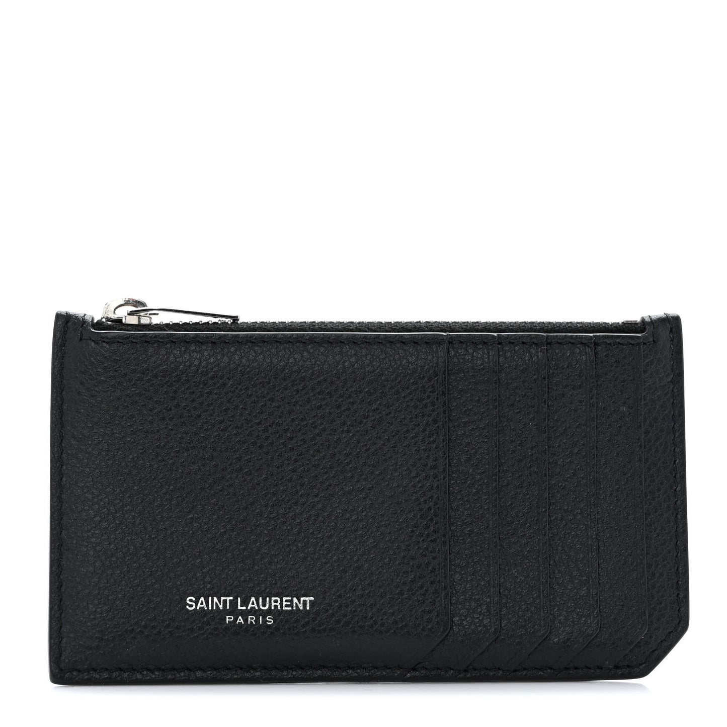 Grained Calfskin 5 Fragments Zip Pouch Card Holder Black