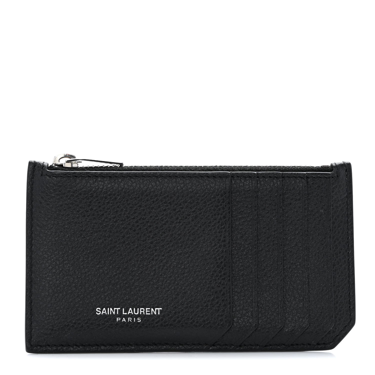 Saint Laurent Grained Calfskin 5 Fragments Zip Pouch Card Holder Black 1 of 9