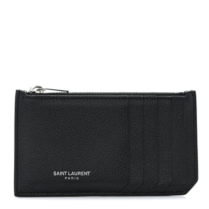 Saint Laurent Grained Calfskin 5 Fragments Zip Pouch Card Holder Black 1 of 9