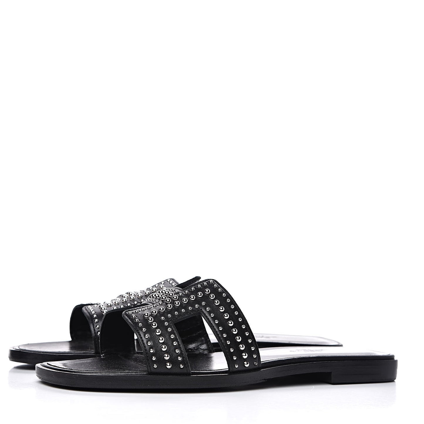 Calfskin Studded Oran Sandals 38.5 Black