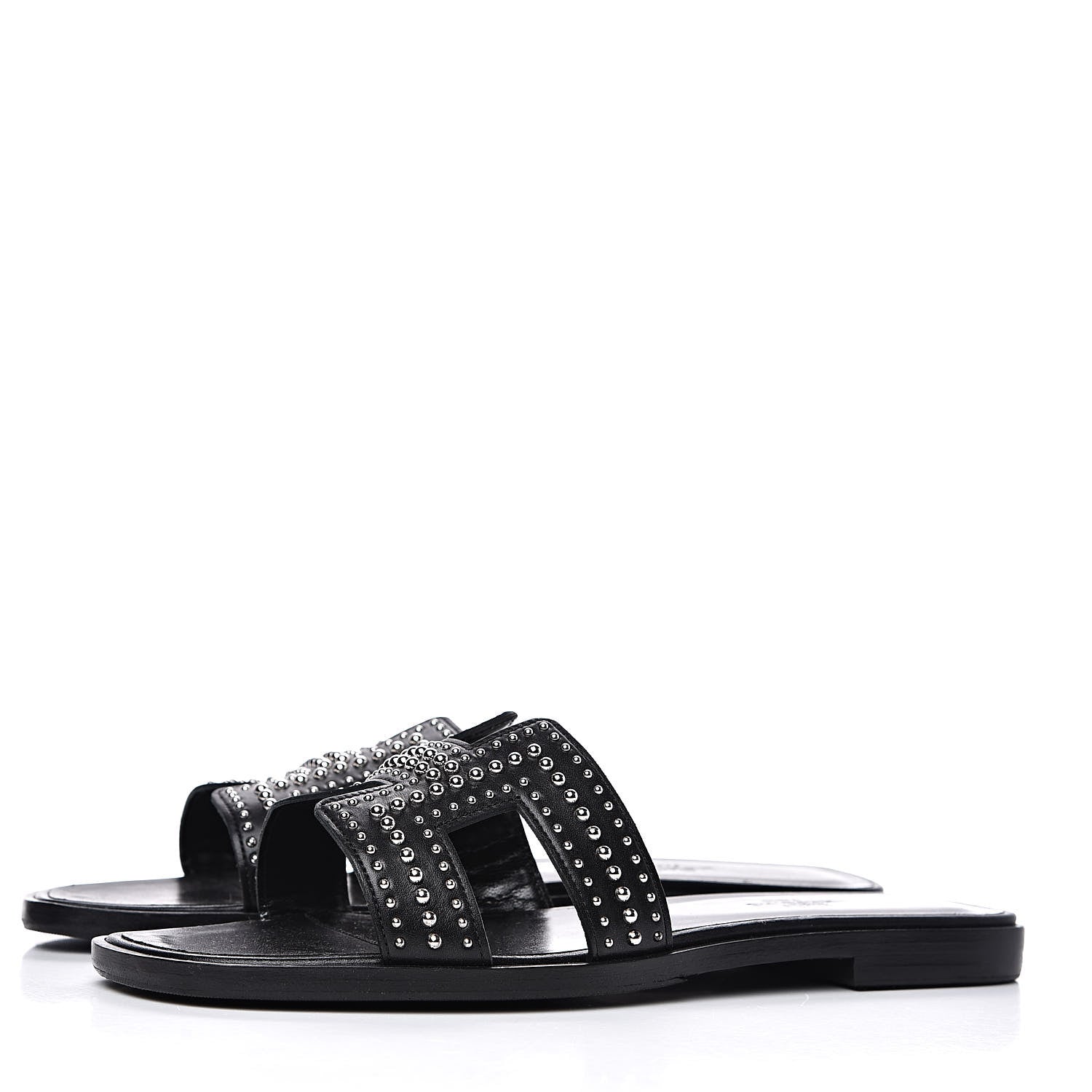 Hermes Calfskin Studded Oran Sandals 38.5 Black 3 of 10