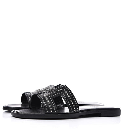 Hermes Calfskin Studded Oran Sandals 38.5 Black 3 of 10